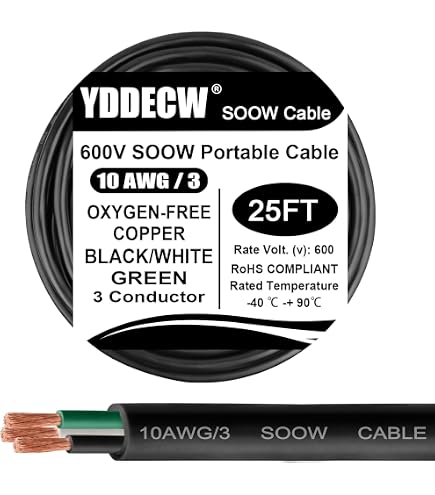 50' 4/4 SOOW Wire Cord Cable Portable Power 4 Gauge 4 Conductor